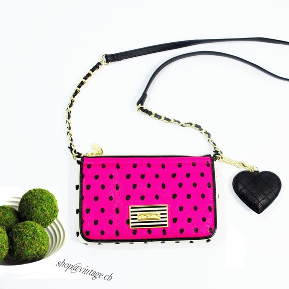Betsy Johnson Handbags - Betsy Johnson Pink /Black Polka Dot Should Purse